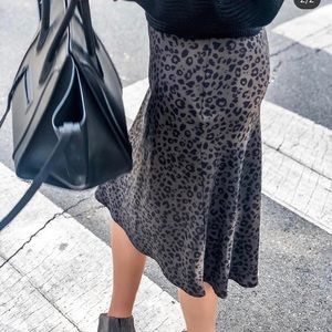 NWT Satin Leopard Print Midi Skirt